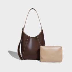 Luxury Fasion Brown Color Gentle Woman PU Vegan Leather Tote Handbag Casual Bags With Custom Printed Logo