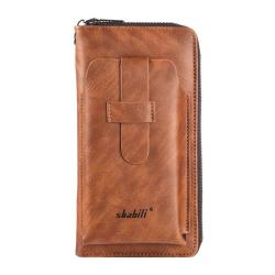 ZWY013 New Fashion Men Long Clutch Wallet Multi-card Convenient Vintage PU Money Clip Daily Zipper Soft Leather Card Case