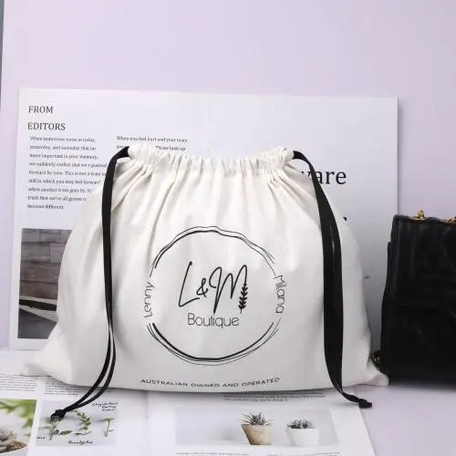 Custom Logo Printing Promotion Brush Canvas Dust Bag For Handbag Drawstring Cotton Canvas Gift Shoe Packing Pouch