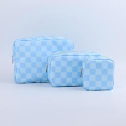 Manufacturer Wholesale Custom Designer Women Cosmetic Bag Nylon Zipper Waterproof Portable Travel Fashion Plaid Makeup Bag