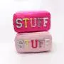 Keymay Wholesale Makeup Pouch Bag Customizable Embroidered Letter Patches Nylon Travel Cosmetic Zipper Bags