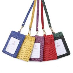 Custom Logo Ins Hot Sales Snake Skin Print Pu Leather Work School ID Card Nurse Badge Holder with Retractable Lanyard