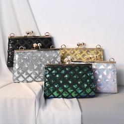 Shiny handmade sequin evening bag lady handbag cross chain women clutch bags green party wedding bags