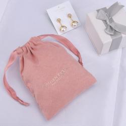 Hot Stamping Suede Packaging Pouch Ping Beige Small Drawstring Gift Velvet Earring Necklace Bracelet Suede Jewelry Bag
