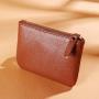 Men's and women's portable coin purse female 2024 new lychee grain zipper coin pouch solid color PU leather card bag wallets