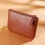 Men's and women's portable coin purse female 2024 new lychee grain zipper coin pouch solid color PU leather card bag wallets