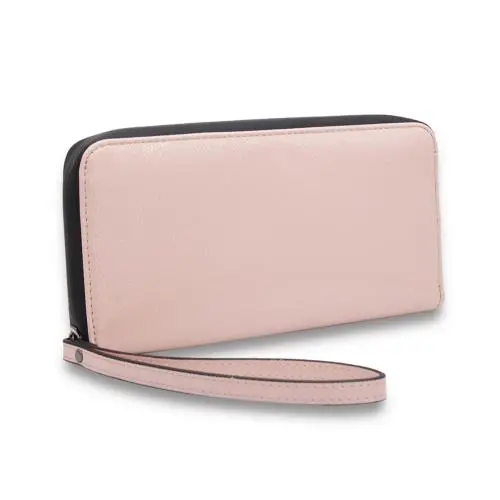 Factory wholesale price PU leather zipper women leather wallet with strap