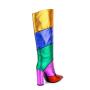 Banquet Botas New Design Ladies Chunky Heels Rainbow Long Boots Women Colorful Pointy Toe Slip On Block Heels Mid Calf Boots