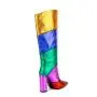 Banquet Botas New Design Ladies Chunky Heels Rainbow Long Boots Women Colorful Pointy Toe Slip On Block Heels Mid Calf Boots