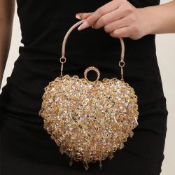HR562 Women Heart Shaped Beauty Chain Beaded Dinner Bag Luxury Retro Sequin Clutch Bag Fashion Shiny Shoulder Crossbody Bag