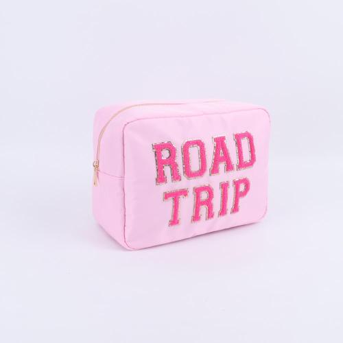 New Fashion Wholesale Nylon Waterproof Zipper Makeup Bags Custom Designer Embroidered Patches Travel Pink Womens  Cosmetic Bag