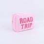 New Fashion Wholesale Nylon Waterproof Zipper Makeup Bags Custom Designer Embroidered Patches Travel Pink Womens  Cosmetic Bag