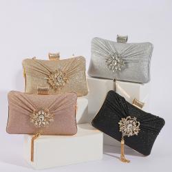 pink rhinestone evening bags 2024 Factory Price Bridal Wedding Shinny Female Bags Diamond Chain Fringe Evening Bag
