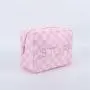 Pink Makeup Bags XL Size Waterproof Nylon Cosmetic Bag with Inner Pocket Check Nylon Zipper Pouch STUFF Sewn On Make Up Bag
