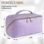 Travel Makeup Pouch With Handle And Divider Flat Lay Checkered Cosmetic Bags