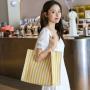 HR127 Folding Portable Shopping Bags Canvas Environmental Protection Waterproof Storage Bags Striped Storage Shoulder Handbag
