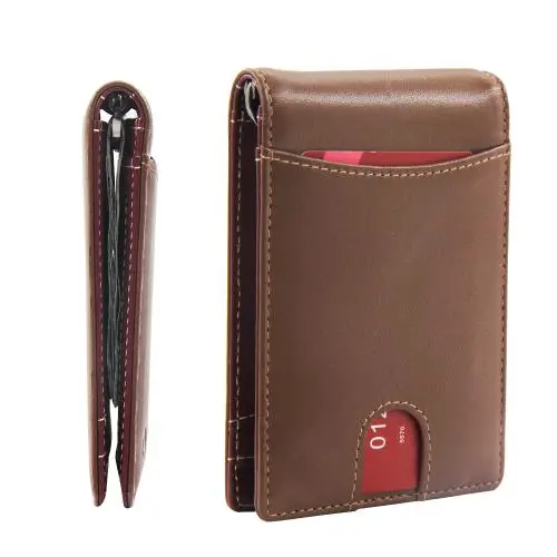 Minimalist Front Pocket Bifold Leather with ID Window Slim Large Capacity RFID Blocking Men's Wallet
