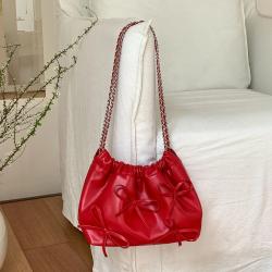 2024 Spring New Bow Design Chain Bag Cute High Quality PU Soft Leather Cloud Bag Large Capacity Crossbody Bucket Bag For Women