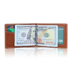 Popular Design RFID Blocking Slim Bifold Genuine Leather Minimalist Front Pocket Wallets High Quality Leather Money Clip