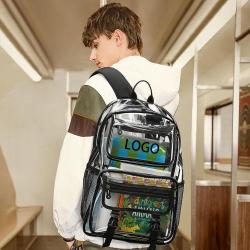 Custom Lightweight Portable Waterproof Transparent Students School Bag Stadium Approved Clear PVC Backpack