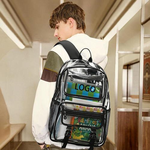 Custom Lightweight Portable Waterproof Transparent Students School Bag Stadium Approved Clear PVC Backpack