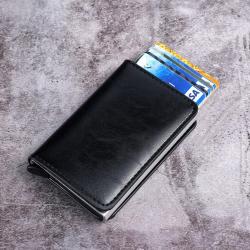Men RFID Anti-theft brush purse Aluminum alloy ejection Credit Card Holder Aluminum Case Pocket Travel Business Leather Wallet