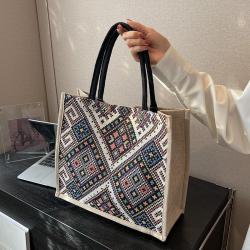 2024 New Fashion Large Capacity Canvas Tote Bag for Women National Style Student Handbag with Shoulder Strap
