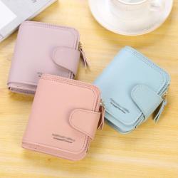 Ladies Zipper Button Short Wallet PU Leather Small Coin Purse Solid Color Multifunctional Purse carteras para mujer