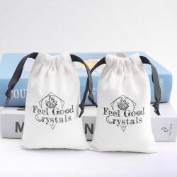 White Cosmetic Dust Drawstring Bag Wedding Favor Gift Jewelry Cotton Bags With Logo Custom Boushed Canvas Drawstring Bag