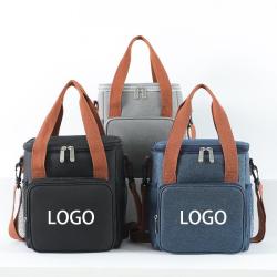 Custom Logo School Picnic Beach Double Layer Insulated Reusable Lunch Tote Bag with Adjustable Shoulder Strap