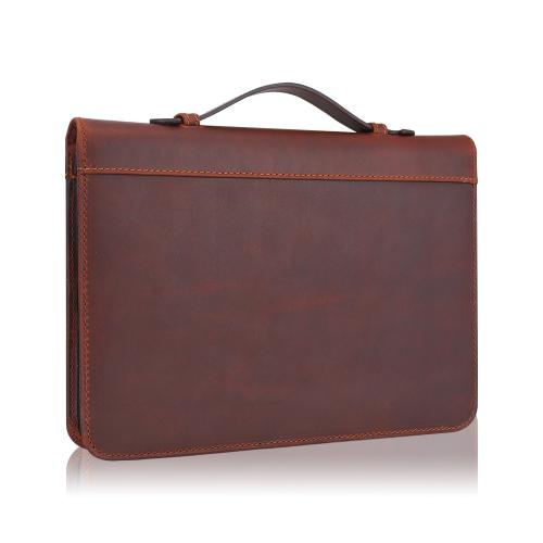 Wholesale Leather Portable Briefcase Business Office Portable A4 Folder Brown Large Capacity Document Bag