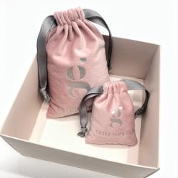 Custom Logo Printed Soft Velvet Fabric Jewelry Pouch Small  Packaging Drawstring Velvet Jewellery Bag