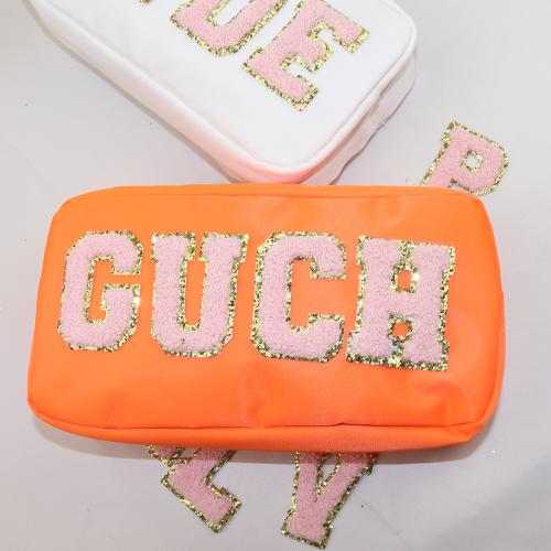 Wholesale Candy Color Travel Cosmetic Pink Custom Logo Toiletry Chenille Patch Women Nylon Makeup Pouches
