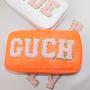 Wholesale Candy Color Travel Cosmetic Pink Custom Logo Toiletry Chenille Patch Women Nylon Makeup Pouches