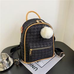 Plush Pendant Backpack Women Pure Color Custom Designer Handbag Pu Leather Fashion Lady Bag JY221006