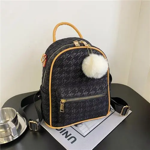 Plush Pendant Backpack Women Pure Color Custom Designer Handbag Pu Leather Fashion Lady Bag JY221006