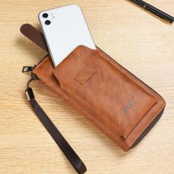 ZWY013 New Fashion Men Long Clutch Wallet Multi-card Convenient Vintage PU Money Clip Daily Zipper Soft Leather Card Case