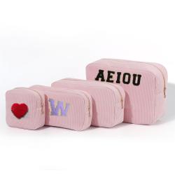Drop Ship Supported  Designer Cosmetic Eco-Friendly Organizer Corduroy  Pink Make Up Bag Toiletry Bag For Women  Jewelry Pouch