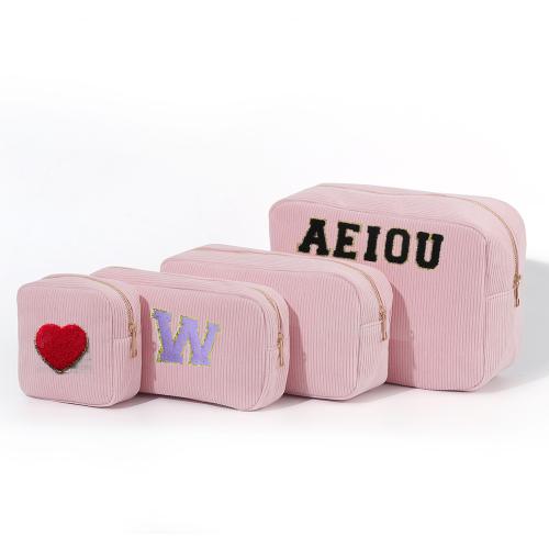 Drop Ship Supported  Designer Cosmetic Eco-Friendly Organizer Corduroy  Pink Make Up Bag Toiletry Bag For Women  Jewelry Pouch