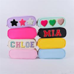 Keymay Back to School Gift Solid Color Perspnalized Chenille Varsity Letter Patches Pencil Case Pen Bag Pencil Bag for School
