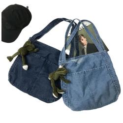 Large-Capacity Denim Cowboy Bag Fashionable Waterproof Shopping Bag for Both Male and Female Art Students Makeup Schoolbag