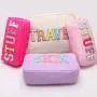 Keymay Wholesale Makeup Pouch Bag Customizable Embroidered Letter Patches Nylon Travel Cosmetic Zipper Bags