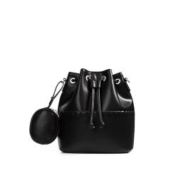 Black Color Fashion Flower Shape Soft Leather Ladies Bucket Bags With Mini Pouch Sac Main Femme Large Capacity Women Handbags