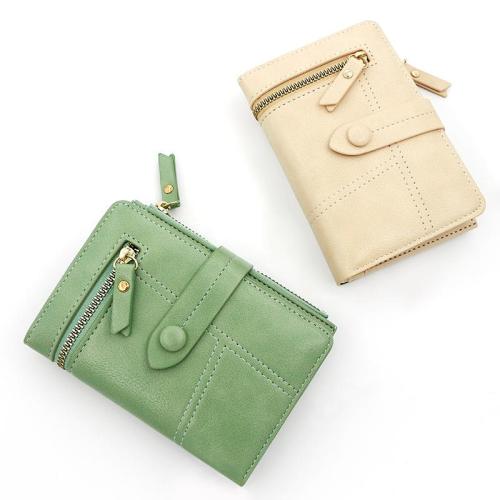 LOW PRICE Hot Selling Retro Embroidery Thread Wallet Short Buckle Wallet Pure Color Zipper Coin Purse Wallet For Girls