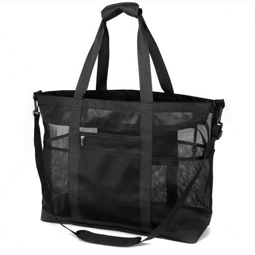Gelory Wholesale Mesh Beach Toy Tote Bag 9 Pockets Large Lightweight Folding Portable Shoulder Beach Storage Bag