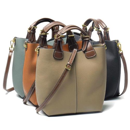 2024 Custom Luxury Contrast Genuine Leather Bucket Bag Handbag For Women Ladies
