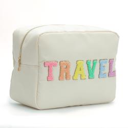 Stock XL Size Personalized Embroidery Letter Patch Customized Women Cosmetic Toiletry Gift Nylon Travel Cosmetic Bag