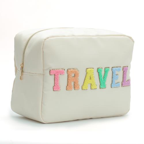 Stock XL Size Personalized Embroidery Letter Patch Customized Women Cosmetic Toiletry Gift Nylon Travel Cosmetic Bag