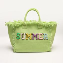 eymay USA Warehouse High Quality Popular Multiple Colors Available  Free Shipping  Beach Tote Summer Fringe Canvas Tote Bag