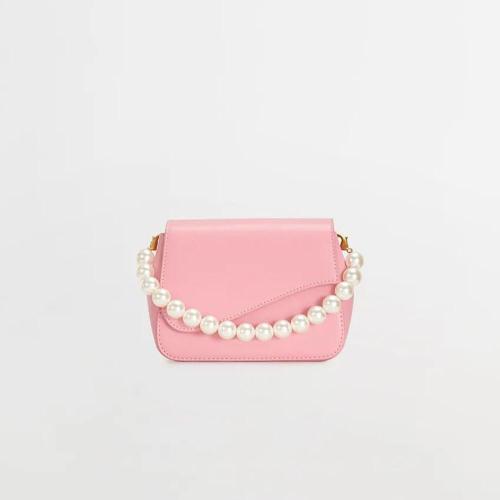 2024 Smaller Cute Pink Pearl Handbags Sample Offered Two Shoulder Strap and Pearl Chains Shoulder Bag Women Pu Women Bags